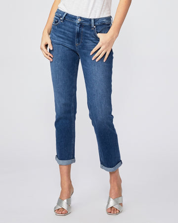 This mid-rise tailored boyfriend jean from Paige is back in a medium vintage-inspired wash. Featuring distressed detailing and a rolled hem, these jeans are cut from Paige's TRANSCEND VINTAGE denim. Pair with trainers for that everyday relaxed look or dress up with a pair of heels for the evening.