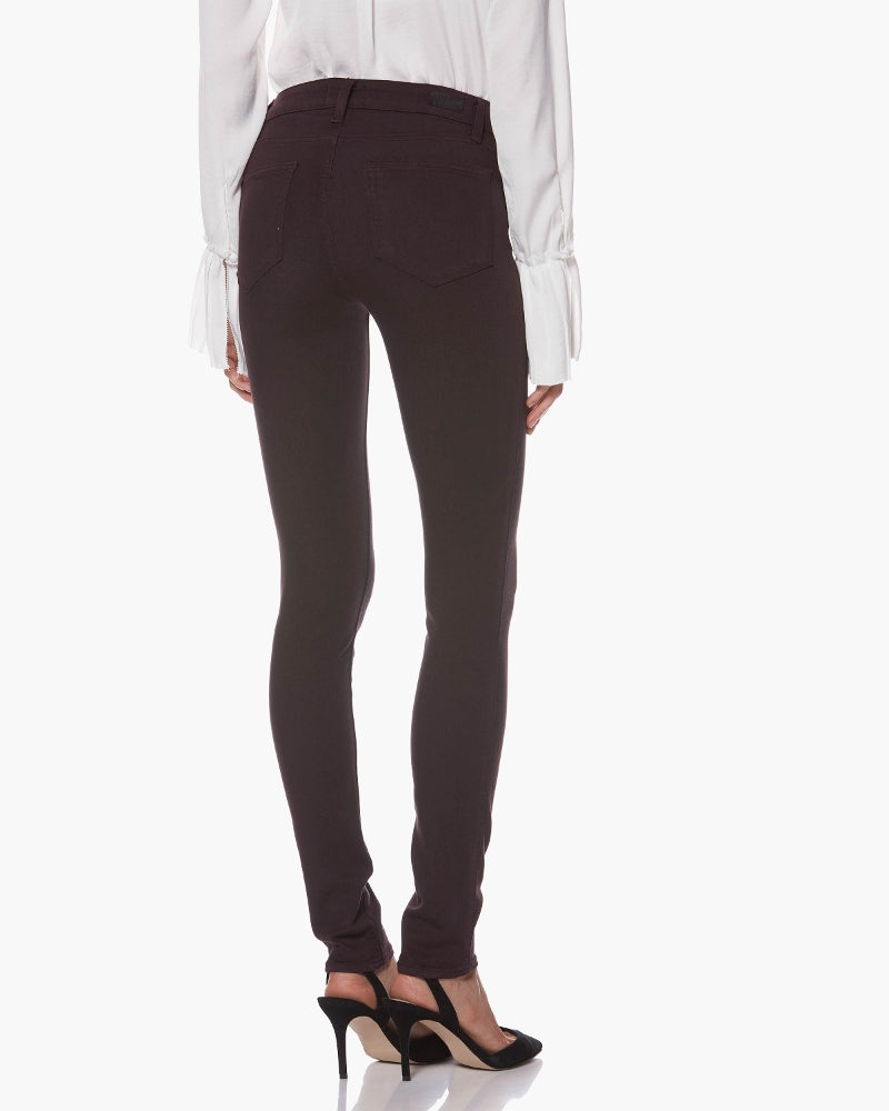 Verdugo, Paige's best-selling style, features an ultra skinny mid-rise fit. Made with their signature TRANSCEND fiber technology, these jeans provide supreme softness, stretch, and flexibility. This pair is highlighted in a deep wine colour detailed with tonal stitching and antique silver hardware for a clean and tailored finish.