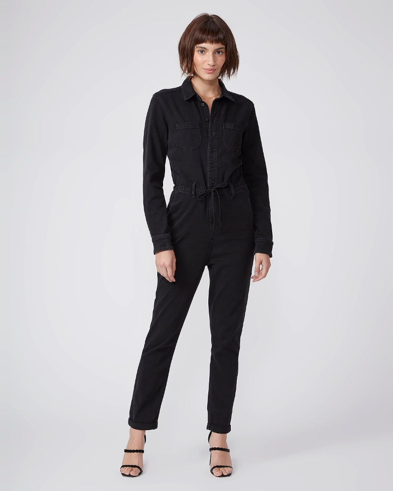 After the success of the Christy Pant Paige have created the Christy Jumpsuit.  Featuring long sleeves, a drawstring wait, a box pleat in the back and a slightly relaxed tapered leg and crafted from stretch denim in vintage black this jumpsuit is one you'll reach for again and again.  Looks just as good dressed down with trainers as it does dressed up with a heel.