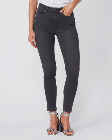 The Margot Ankle is a super shape featuring an ultra high rise and an ankle length for a very flattering silhouette.  These effortlessly cool jeans are perfect for every day.  Crafted from Paige's famed Transcend denim in a lived in medium grey wash and featuring pewter hardware these are luxuriously soft with loads of stretch and recovery and will give a perfect fit every time.