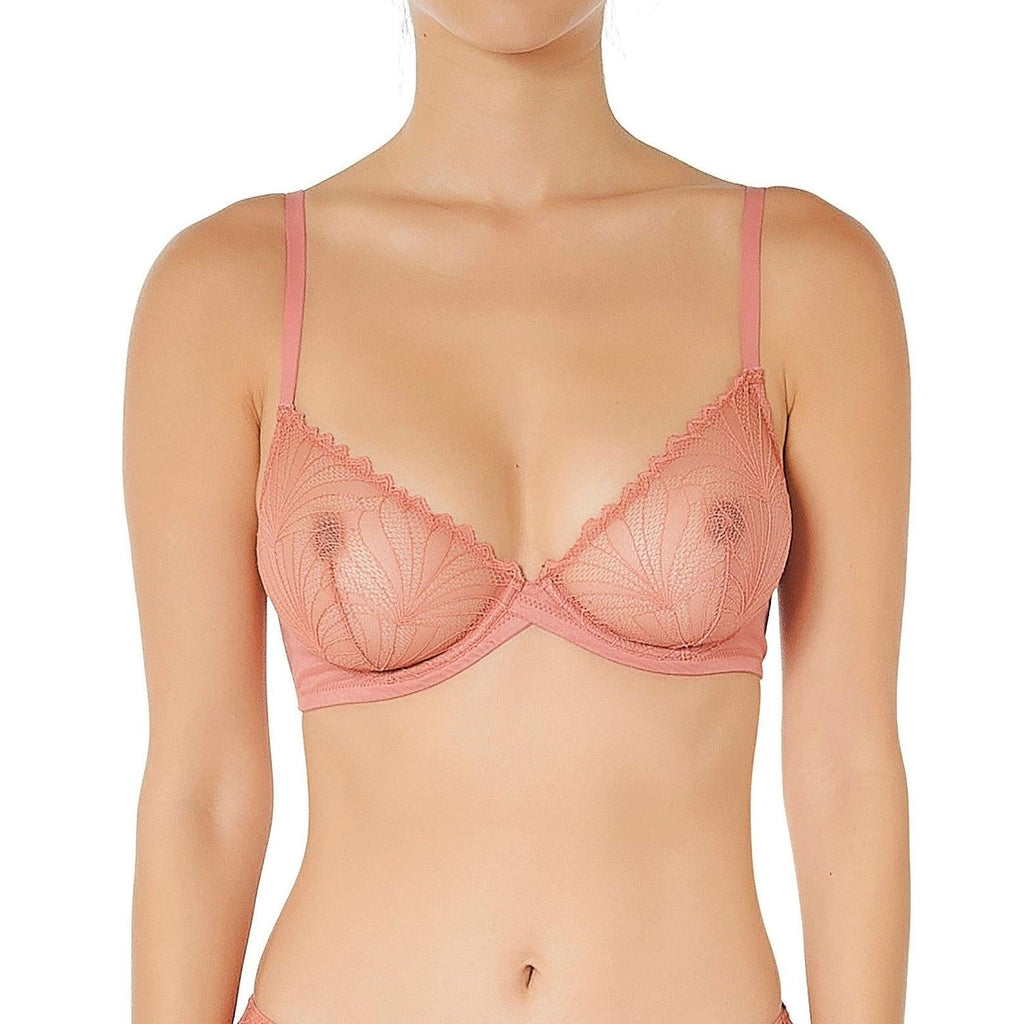 The Lenna underwire bra has a distinctly romantic feel!  Crafted from lustrous stretch fabric with stretch tulle embroidered into an intricate floral lace motif this bra gives excellent support which lifts the bust.  Soft, unpadded cups offer a natural shape.  A super sexy bra that is also comfortable!  