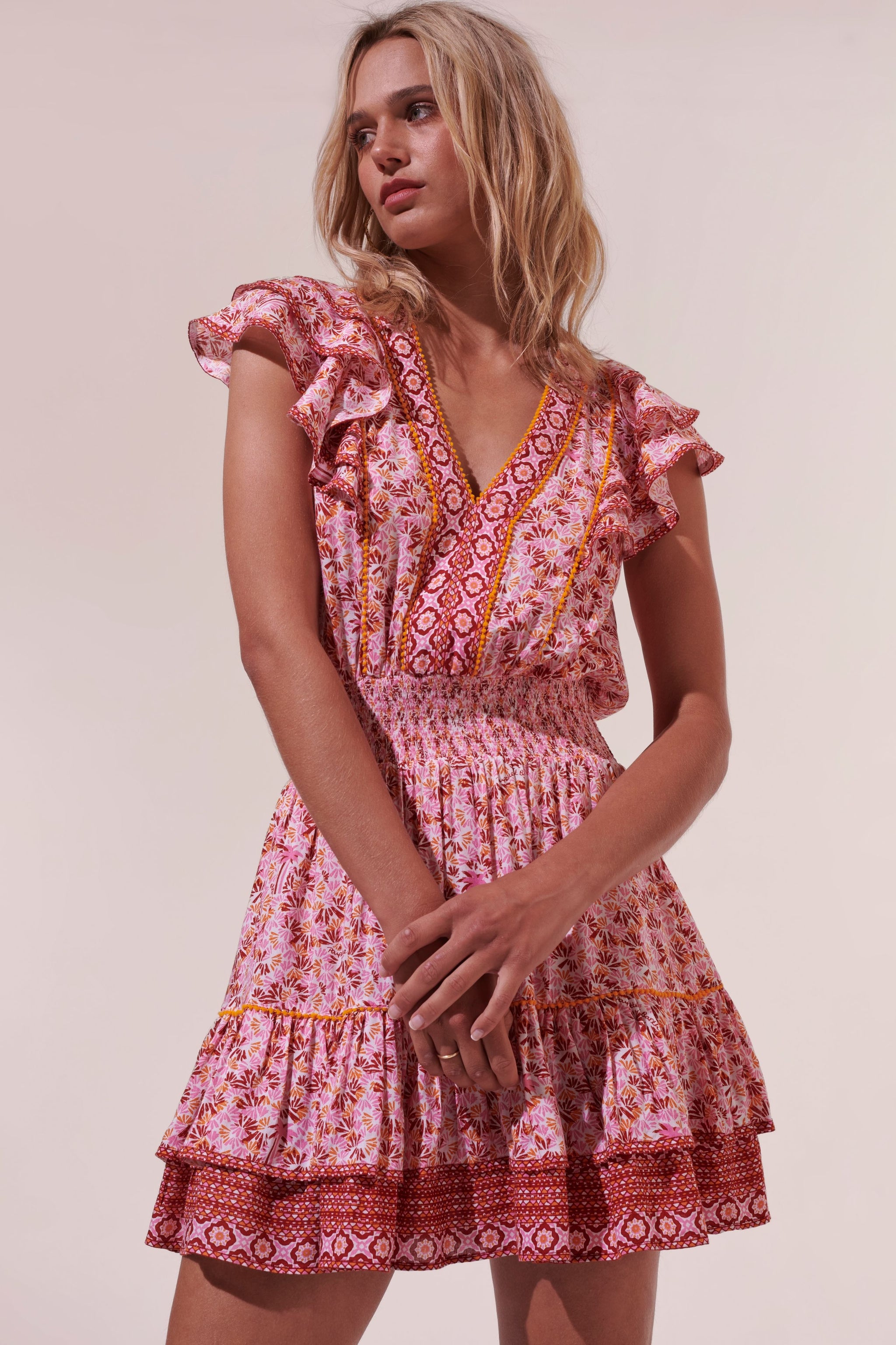 poupette st barth camila mini dress Camila Pink Damask Mini Dress