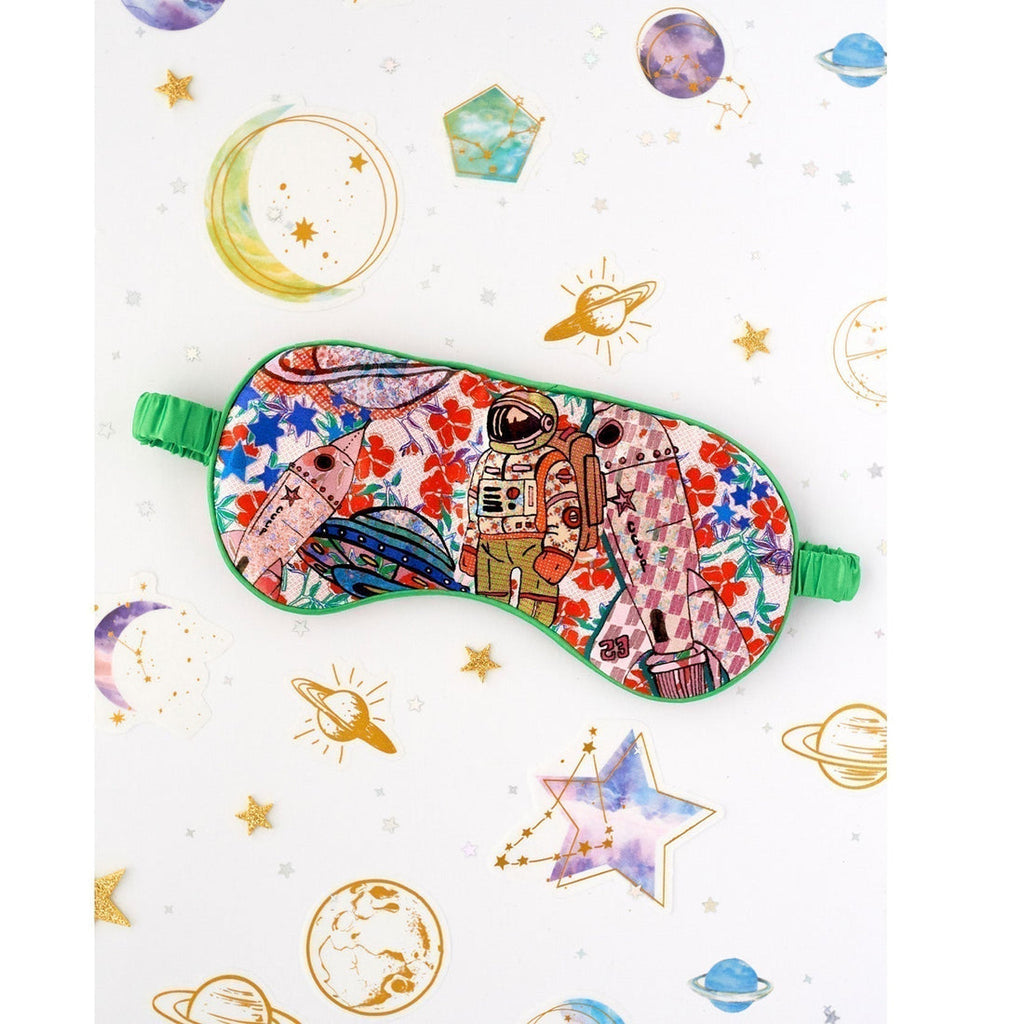 The super comfy padded blackout silk sleep mask from Jessica Russell Flint is crafted from the softest silk and will help guarantee a good night's sleep.  Shown here in the pretty Solar Myth print these make a super gift for a friend or a treat for yourself!