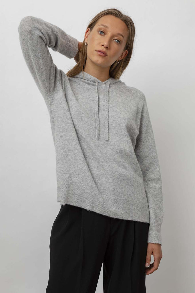 Our love affair with the hoodie continues!  Thank you Rails for creating the Aster hoodie again in always wearable light grey! Crafted from a super soft cashmere blend and featuring a rib stitch at raglan sleeve and side seams and slits at the hem this is one you'll wear and wear.  The fit is relaxed yet feels incredibly luxurious.   